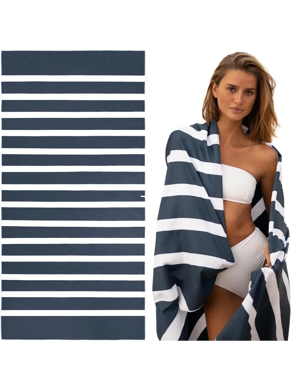 SummerSand Blue White Striped Microfiber Extra Large Beach Towel Pool Sand Free